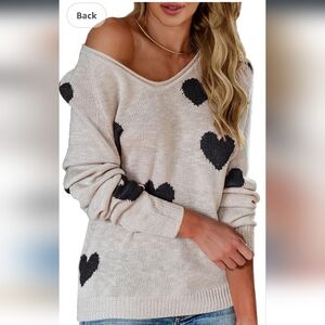 Heart Patterned Sweater - Black and Cream